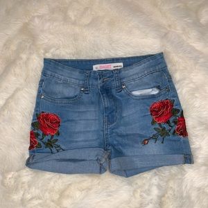 Rose embroidered jean shorts!